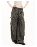 Pantalon cargo à jambes larges vert foncé délavé personnalisé, style hip-hop, taille à cordon de serrage, perles colorées, coupe ample, grandes poches, pantalon baril