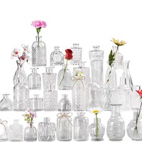 Vase en verre transparent de petite taille, style rétro, gaufré, décoration simple pour la maison, fleurs séchées pour le salon, hydroponique