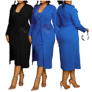 Ensemble Tailleur Femme K3398 Tenues de Bureau Blazer <span class=keywords><strong>Long</strong></span> + Robe Intérieure Ensemble Deux Pièces Vêtements Femme - Product Image 1