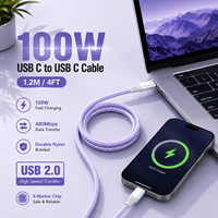 Cable de Carga USB C de Nailon de 1.2M, 100W PD 5A, Carga Rápida, Tipo C a Tipo C, Cable de Datos USB 2.0, Servicio Personalizado OEM ODM