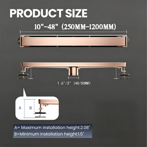 Siphon de douche linéaire en acier inoxydable brossé or rose, couvercle de drain rectangulaire réversible à encastrer pour carrelage - Product Image 3