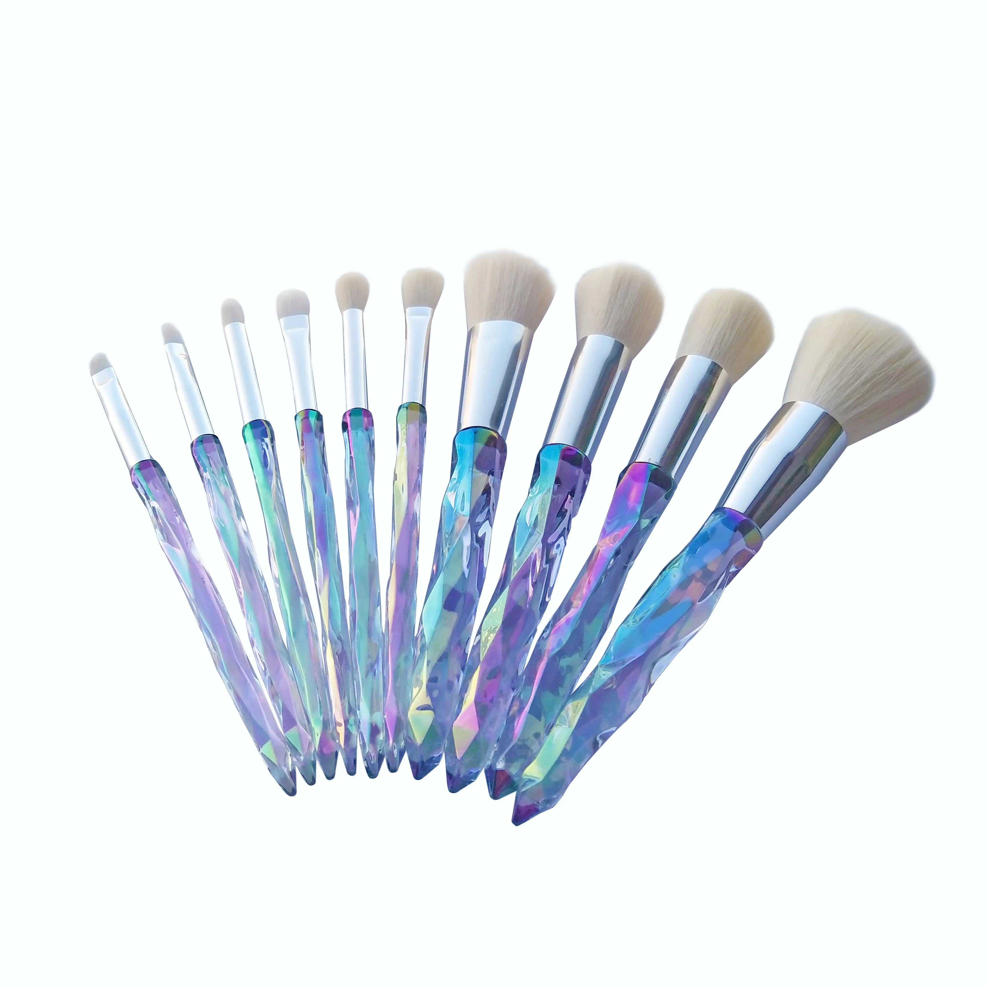 10PCS Holographic Diamond Beauty Tool Clear Crystal Makeup Brushes Set