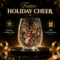 Handgefertigtes Weihnachtsmuster Eiförmiges Stiellos-Whiskyglas aus Hochwertigem Borosilikatglas für Zuhause, Bar und als Geschenk
