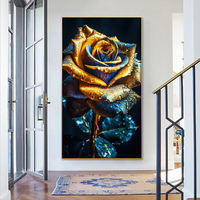 Peinture murale moderne Art Rose Peinture murale décorative avec cadre en métal Peinture décorative en porcelaine de cristal