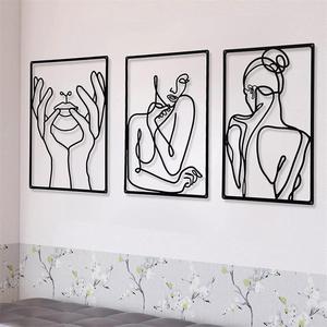 3 pezzi semplici ornamenti da appendere alla parete Art Silhouette Women'S Body Line ciondolo da parete decorazione in metallo pittura per il bagno - Product Image 1