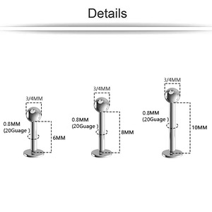 <span class=keywords><strong>Piercing</strong></span> classique en acier inoxydable 20G avec perle ronde et barre en T, tige fine de 0,8 mm, pour lèvre, <span class=keywords><strong>oreille</strong></span> ou <span class=keywords><strong>anneau</strong></span> de lèvre - Product Image 3