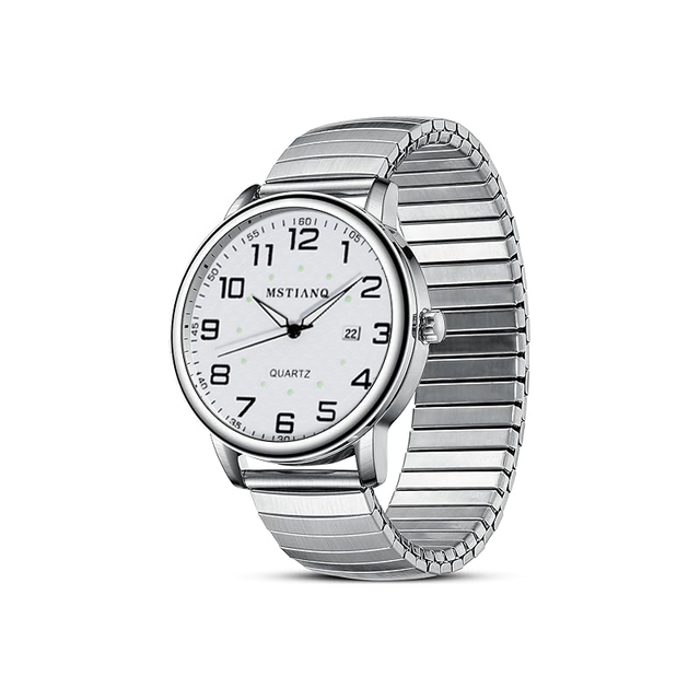 Mens Watches Easy Read Analog Quartz Sport Waterproof Watch for Men with 40mm Stainless Steel Expansion Band and Glow Dial