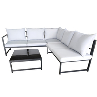 Ensemble de canapés de patio en aluminium 3 pièces meubles de jardin avec bureau en verre noir