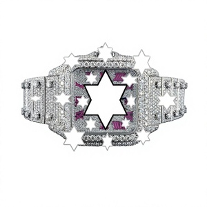 Montre de luxe rose à chiffres romains, sertie de moissanite VVS, avec lunette automatique incrustée de diamants, cadran carré, bijou hip-hop - Product Image 1