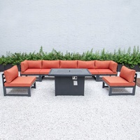 Ensemble de canapés modernes en aluminium avec accoudoirs épais de luxe et table foyer intégrée pour l'extérieur