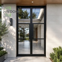 Porte d'entrée double sur mesure, minimaliste, résistante aux intempéries, robuste, en bois massif noir mat, avec verre de sécurité