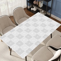Alas Meja PVC RNPT Motif Damask Bunga Abu-abu Putih Persegi Panjang, Penutup Meja Makan Dekoratif untuk Pesta Pernikahan Hotel
