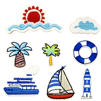 Patch brodé à thème marin, motif Nuage marin, Cocotier, Bouée, Bateau, avec support thermocollant pour étiquette de bagage et décoration de sac