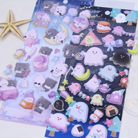 Autocollants holographiques 3D licorne fantôme, autocollants bulles ours mignons pour coques de téléphone, matériaux de décoration DIY, autocollants en mousse
