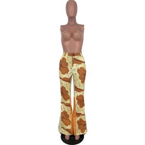 2022 nouveau pantalon de Camouflage vert à la mode femmes mode cloche <span class=keywords><strong>bas</strong></span> taille haute coupe ajustée automne pantalon décontracté - Product Image 4