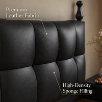 Lit Queen Moderne Rembourré en Cuir Carré Capitonnée avec Design Flottant, Bande Lumineuse LED Chaude, Cadre en Bois Massif, Ensemble de Lit de Luxe