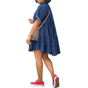 Nouvelles robes en jean pour femmes, manches courtes, coupe ajustée, style A, tendance - Product Image 5