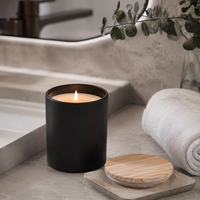 Vente en gros de pots à bougies en verre givré noir mat de 8 oz, 10 oz et 12 oz avec couvercles en bois, contenants vides pour la fabrication de bougies