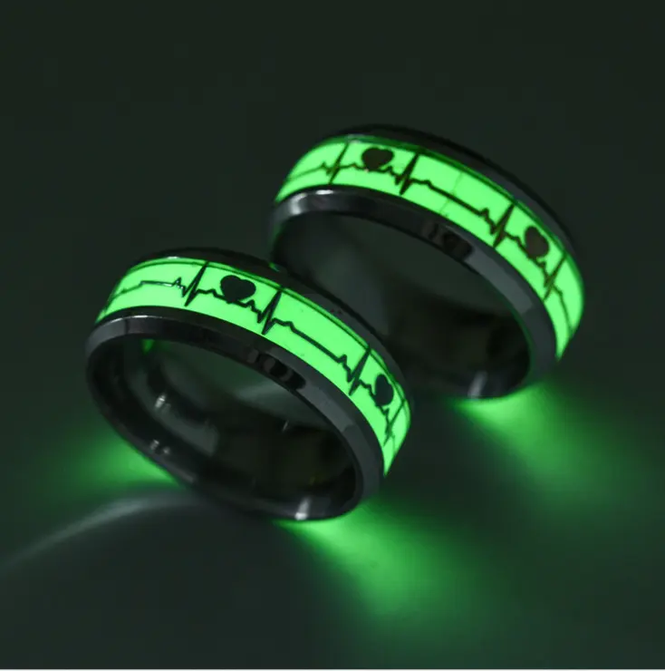 Religious Gift Glow In The Dark Black Trendy Fashion Jesus Muslim Jewelry Mens Titanium Luminous Rings