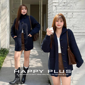 Cardigan en tricot pour femme Runqi, bleu marine, col montant, boutons en corne, grande taille, ensemble Softcore N9286 - Product Image 4