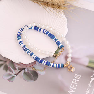 Boho สร้อยคอจี้รูปปลาโลมารูปดาวสีทอง18K สำหรับผู้หญิงสร้อยคอลูกปัดไข่มุกและโพลิเมอร์ดินเหนียวทำด้วยมือ - Product Image 4