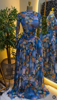 Robe longue imprimée à manches longues pour femme - Bustier en maille transparente et jupe fluide - Robe de soirée formelle - Robes africaines pour femmes - Sehe Fashion