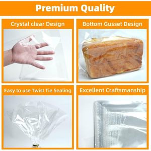 Clear Flat Bottom Gusset <b>Bread</b> <b>Bags</b> 11x14x3.1 Inches Plastic Gift <b>Bags</b> for Popcorn Cookie Wedding 50 Pack - Product Image 3