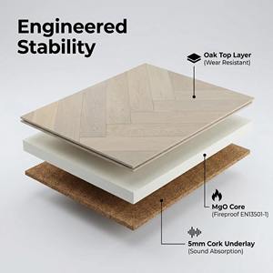 Parquet <span class=keywords><strong>chêne</strong></span> à chevrons ignifuge et acoustique à trois couches 710x127mm avec système <span class=keywords><strong>de</strong></span> réduction du bruit pour bureaux d'entreprise et espaces extérieurs - Product Image 2