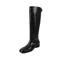Bottes longues matelassées à motif losanges, bout rond et talon carré bas