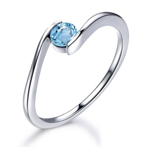 Bague en cristal de cuivre, pierre précieuse classique, bijoux pour femmes, fleur, topaze bleu ciel - Product Image 3