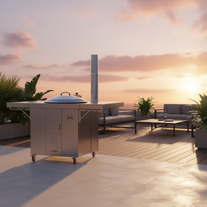 เตาไม้สแตนเลสอเนกประสงค์พร้อมถังน้ำทองแดงและกระทะสำหรับใช้ภายในและภายนอกอาคาร - Product Image 4