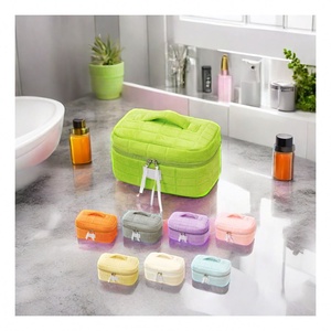 Bolsa de algodón de poliéster a cuadros reciclada personalizada de Color sólido de viaje de alta calidad, estuche cosmético de maquillaje con cremallera - Product Image 1