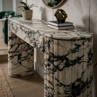 Table console moderne en marbre naturel sur mesure OEM avec design cannelé en pierre, taille personnalisée pour projets hôteliers, cuisines et commerces