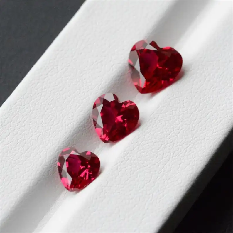 Lab grown-piedra roja natural de rubí en forma de corazón, gemas sintéticas sueltas de 1ct a 10 ct