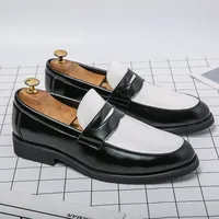 Mocassins de luxe italiens pour hommes, chaussures en cuir noir et blanc, à enfiler, à semelle souple, décontractées, pour mariage