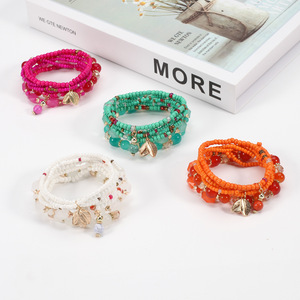 Fashion Jewelry Beaded <b>Bracelets</b> Set Multilayer Boho Leaf Charm Women's Stretch <b>Bracelets</b> Made In China - Product Image 2