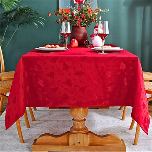 Árbol de Navidad rojo tejido Jacquard Damasco resistente a las arrugas fácil cuidado impermeable mantel de Navidad para mesa de fiesta - Product Image 6