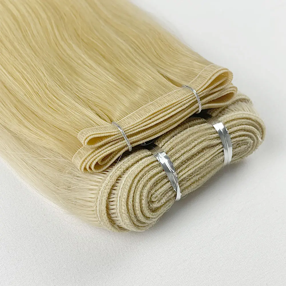 Dubbel Getrokken Machine Inslag Russische Rauwe 100% Remy Hair Maagd 100G 20 22Inch Handgebonden Genie Inslag Hair Extensions Menselijk Haar