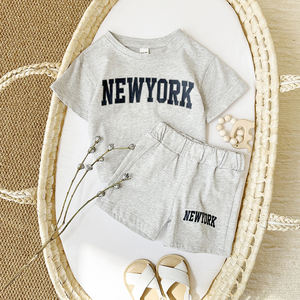 夏の男の子の服セットクールなキッズアルファベットプリントTシャツ2PCS新生児半袖ショーツ服卸売 - Product Image 4