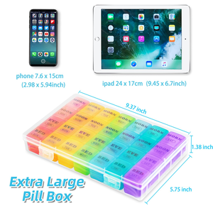 Organisateur de pilules hebdomadaire en plastique, 7 jours, 28 compartiments, couleurs arc-en-ciel, petit format - Product Image 4