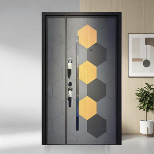 <span class=keywords><strong>Porte</strong></span> d'entrée de sécurité en alliage de zinc à grain de bois, design moderne à bande horizontale, anti-effraction, pour villa, fabrication sur mesure en usine - Product Image 3