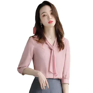 Panic Buying Women's Blouses Shirts High Street Style 2 Xl Size Blouses & Tops Formal Printed Spring Satin Long For Women Adults