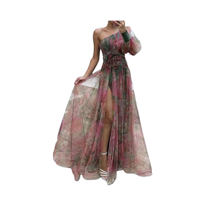 UINGBPXT レディース ユニーク セクシー マキシ丈 織り 3Dフラワー柄 プリント ロングスリーブ ストラップレス メッシュ S <span class=keywords><strong>M</strong></span> L XLサイズ展開 - Product Image 1