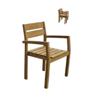 Chaise de jardin en teck, mobilier d'extérieur empilable, design moderne, pieds coniques, structure en bois, fabrication OEM ODM, livraison directe d'usine, utilisation pour hôtels et villas