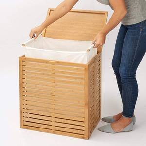 Cesto de ropa de madera rectangular, tipo vertical, ecológico, organizador de ropa, armario de almacenamiento para ropa sucia - Product Image 4