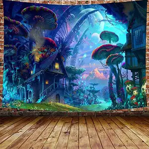 Tapiz de pared colorido para decoración del hogar, tapiz de seta psicodélica colgante de pared Trippy Hippie abstracto de fabricante de W-119