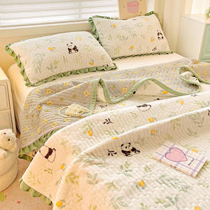 Lait <span class=keywords><strong>velours</strong></span> matelassé coton couverture de lit 4 pièces feuille unique couette Carton solide motif végétal 3 pièces dortoir couverture ensemble - Product Image 1