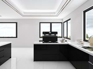 Gabinetes de Cocina con Acabado Brillante en Negro y Blanco, Encimera de Cuarzo, Protector Contra Salpicaduras Impermeable - Product Image 4