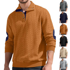Suéter de Punto Trenzado para Hombre, Cuello Alto, Manga Larga, Cierre de Botones, Color Gris con Detalles Naranja, Ropa Casual, Otoño Invierno, Transpirable - Product Image 5