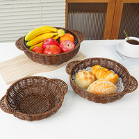 Panier à fruits en rotin artificiel PP avec doubles poignées, bol de service en rotin synthétique, plateau alimentaire tissé pour cuisine et restaurant